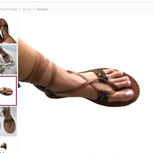 Free People Leather La Jolla Wrap Gladiator Sandal, Tan, Size 37 (US 6.5) - Picture 4 of 6